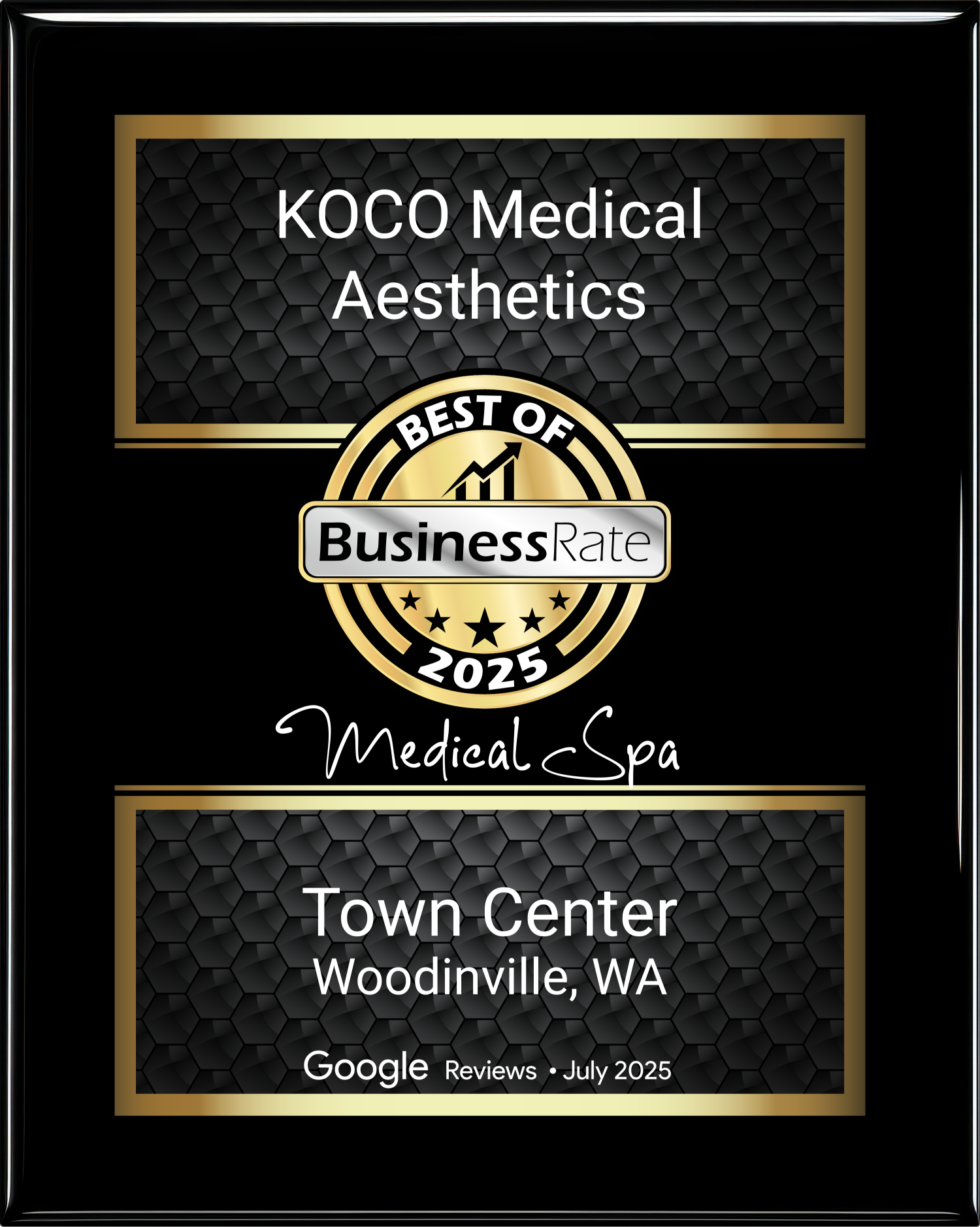 Best Medical Spa KOCO Medical Aesthetics award-plaque